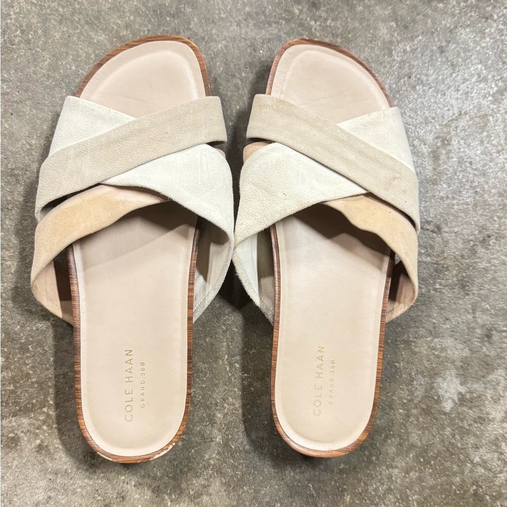 Cole Haan Women's Cream and Tan Slide Sandals